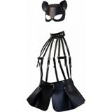 Pileli Store Siyah Etek Deri Harness Detaylı Etek Zımbalı Mini Etek - 1313 - 2XL - 3XL