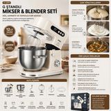 Pileli Store Standlı Mikser - Blender Seti Hamur Yoğurucu - Çırpıcı - Karıştırıcı 8kadem. Hız Ayar 12LT Hazne 2000W SMX-2779 (4887)