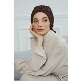 Pileli Tasarım Şifon Hazır Türban,HT-107,HT-107 Kahverengi