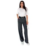 Pileli Yüksek Bel Kemerli Kumaş Pantolon – Elegant, gri, s