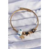pilelistore 316L Çelik Gold Renk Siyah Zirkon Taşlı Yıldız Tasarımlı Ağaç Detay Nazarlı Charm Bilekl