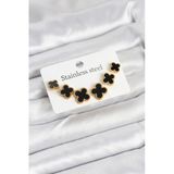 pilelistore 316L Çelik Gold Siyah Renk 3 Boy Yonca Küpe Seti - TJ-BKP11235