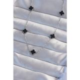 Pilelistore 316L Çelik Gümüş Renk Minimal Siyah Mineli Yonca Kolye - Tj-Bko9003