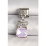 pilelistore 316L Çelik Gümüş Renk Pembe Zirkon Taşlı Çanta Model Nomination Charm - TJ-BC1301