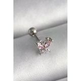Pilelistore 316L Çelik Gümüş Renk Pembe Zirkon Taşlı Kelebek Tragus Piercing - Tj-Pr1241