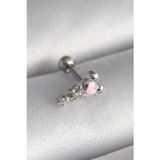 Pilelistore 316L Çelik Gümüş Renk Zirkon Taş Detay Pembe Kalp İşleme Tragus Piercing - Tj-Pr1281