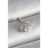Pilelistore 316L Çelik Gümüş Renk Zirkon Taşlı Ay Yıldız Tragus Piercing - Tj-Pr1257