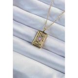 pilelistore 316L Çelik Zincir Eskitme Altın Renk Pembe Mineli Kalp Figürlü Tarot Kolye - TJ-BKO9231