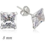 Pilelistore 925 Ayar Gümüş Kare Tek Taş Zirkon 8 mm Küpe