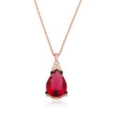 pilelistore 925 Ayar Gümüş Kırmızı Topaz Damla Kolye