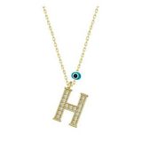 pilelistore 925 Ayar Gümüş Nazar Gold H Harfi Kadın Gümüş Kolye