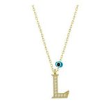 pilelistore 925 Ayar Gümüş Nazar Gold L Harfi Kadın Gümüş Kolye