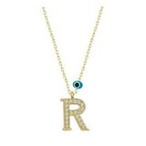 pilelistore 925 Ayar Gümüş Nazar Gold R Harfi Kadın Gümüş Kolye