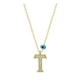 pilelistore 925 Ayar Gümüş Nazar Gold T Harfi Kadın Gümüş Kolye