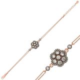 Pilelistore 925 Ayar Gümüş Rose Elmas Montür Çiçek Bileklik