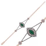Pilelistore 925 Ayar Gümüş Rose Mat Yeşil Taşlı Otantik Bileklik