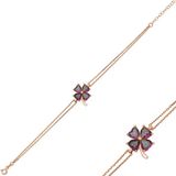 Pilelistore 925 Ayar Gümüş Rose Mistik Topaz Yonca Bileklik