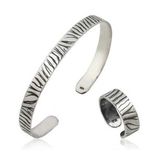 pilelistore 925 Ayar Gümüş Zebra Desenli Bileklik Ve Yüzük Set
