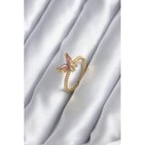 pilelistore Gold Renk Pembe Zirkon Taşlı Kelebek Model Kadın Yüzük - TJ-BYK2842