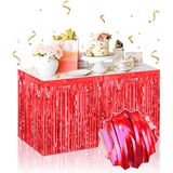 pilelistore Kendinden Yapışkanlı Kırmızı Metalize Püsküllü Masa Eteği – 75 x 275 cm Parti Süslemesi