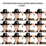 pilelistore Kovboy Şerif Şapkası Siyah 12 Adet - Kostüm Parti ve Gösteri Şapkası