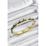 Pilelistore Mineli Pirinç Krem Ve Yeşil Çiçek Motifli Gold Renk Kadın Kelepçe - Tj-Bb7400