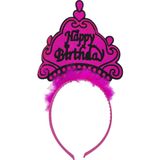 pilelistore Parti Happy Birthday Yazılı Neon Fuşya Renk Doğum Günü Tacı