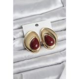 pilelistore Pirinç Gold Renk Bordo Taşlı Damla Model Vintage Kadın Küpe - TJ-BKP11682