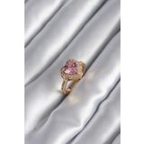 pilelistore Pirinç Gold Renk Pembe Zirkon Taşlı Charm Kalp Model Kadın Yüzük - TJ-BYK2951