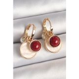 pilelistore Pirinç Gold Renk Sallantı Beyaz Mineli Bordo Detay Kadın Küpe - TJ-BKP10362