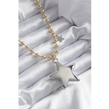 pilelistore Pirinç Gold Renk Topçuk Zincir Gümüş 3D Yıldız Model Yıldız Detay VİP Kadın Kolye - TJ-B