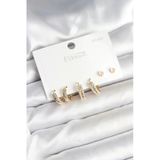 pilelistore Pirinç Gold Renk Zirkon Taşlı 925 Gümüş Çivili Kadın Küpe Seti - TJ-BKP11257