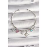 pilelistore Pirinç Gümüş Renk Sallantı Zirkon Taşlı Kutup Yıldız Figür Kalp Detay Charm Kadın Bilekl