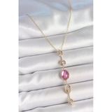 Pilelistore Pirinç Zincir Gold Renk Pembe Zirkon Taşlı Y Kolye - Tj-Bko10228