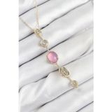 Pilelistore Pirinç Zincir Pembe Gold Renk Zirkon Taşlı Y Kolye - Tj-Bko10554