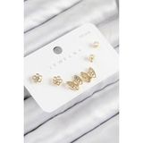 pilelistore Pirinç Zirkon Taşlı Kelebek Model Gold Renk 925 Ayar Gümüş Çivi Kadın Küpe Set - TJ-BKP1