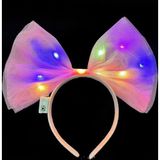 pilelistore Rengarenk Led Işıklı Fiyonk Şekilli Tül Parti Tacı Pembe Renk 25x25 cm