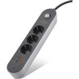 pilelistore Termal Akım Korumalı Uzatma Kablosu 3 Priz + 2X Usb + Type-C Anahtarlı 2 M - Siyah SH462