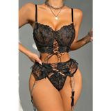 pilelistore Tül Puantiye ve Bağlama Detaylı Zincirli Jartiyer Takım-8451
