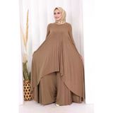 Pilise Detaylı Uzun Tunik Ve Pantolon İkili Takım 8575 Taba
