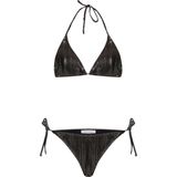 Piliseli Siyah Parlak Üçgen Bikini Takım - 40