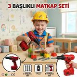 Pille Çalışan 3 Farklı Uçlu 2 Vida 2 Somonlu Tamirci Temalı Matkap Oyuncak İş Aleti