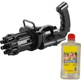 Pilli 19CM 8 Ağız Köpük Tabancası Bubble Machine + Yedek Baloncuk Likit 500ML - Siyah