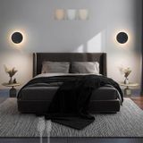 Pilli duvar lambası, iç mekan LED dokunmatik şalter, ayarlanabilir parlaklık, duvar aydınlatması, modern, minimalist, yuvarlak, oturma odası, yatak odası, merdiven boşluğu için (siyah sıcak ışık, 2