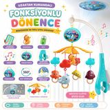Pilli Müzikli Uzaktan Kumandalı Projektörlü Fonksiyonlu Dönence - 360 Dönebilen - Sabitlemeli Çıngıraklı Dönence - Bebek Uyku Arkadaşı Beşik Oyuncağı