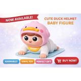 Pilli Sesli Mini Emekleyen Kasketli Bebek, Eğlenceli ve Eğitici Oyuncak Bebek 11X11X7 cm - 01P-Pembe