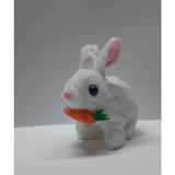 Pilli Sesli Zıp Zıp Yürüyen Havuçlu Tavşan Peluş Oyuncak 15 cm - 010 - Beyaz