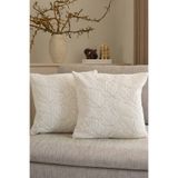 Pilloveland 2'li Set Punch Nakışlı Çift Tarafı Aynı Desenli Tufting Kırlent Kılıfı 43*43 Cm - Yaprak - Krem