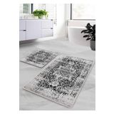 Pilloveland Kaymaz Taban Yıkanabilir 2’li Banyo Paspası - Siyah Farmhouse Desenli 60*100 Cm - 50*60 Cm