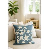 Pilloveland Punch Nakışlı Kırlent Kılıfı - 43*43 Cm - Ginkgo Petrol Mavisi- PNK001